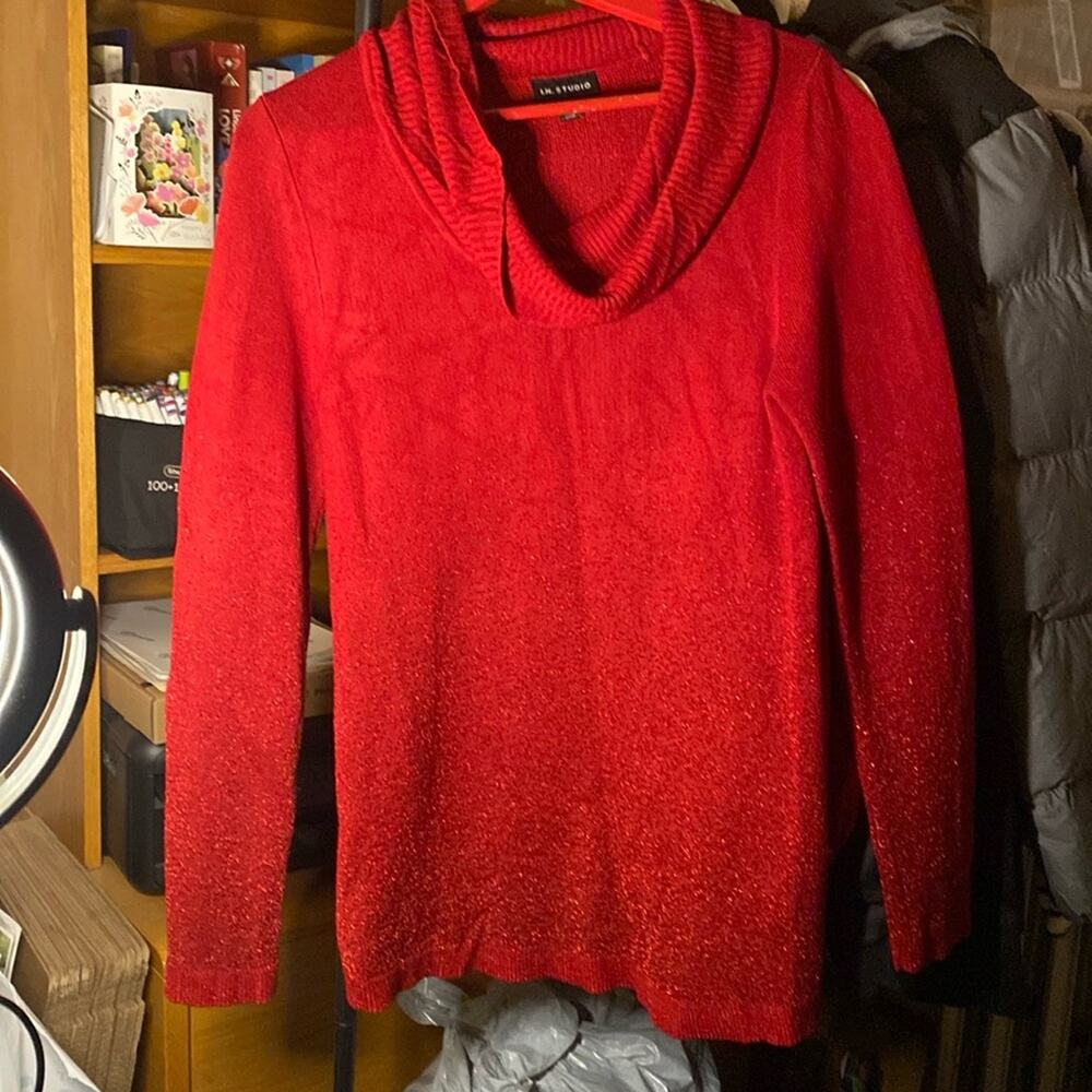 I.N.STUDIO Red sparkly cowl neck tunic sweater